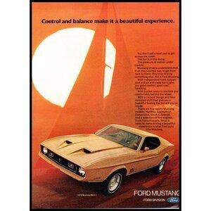 1972 Ford Mustang Mach 1 Vintage Print Ad Sailboat Sunset Muscle Car Wall Art